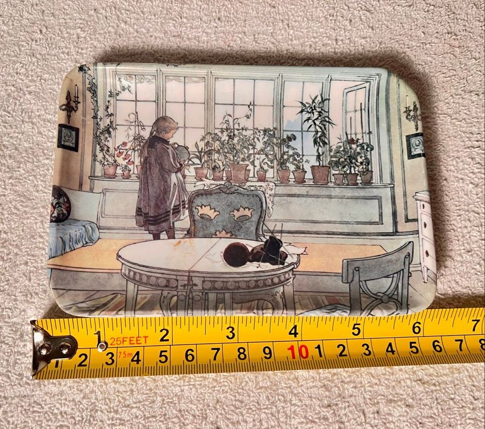 Vintage Carl Larsson Small Melamine Souvenir Plate – 6" x 4", Flowers On The Win - Picture 4 of 4